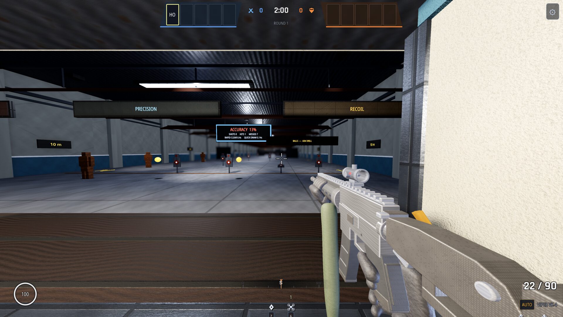 Down the lane at the indoor range, reactive steel at 10 m.
