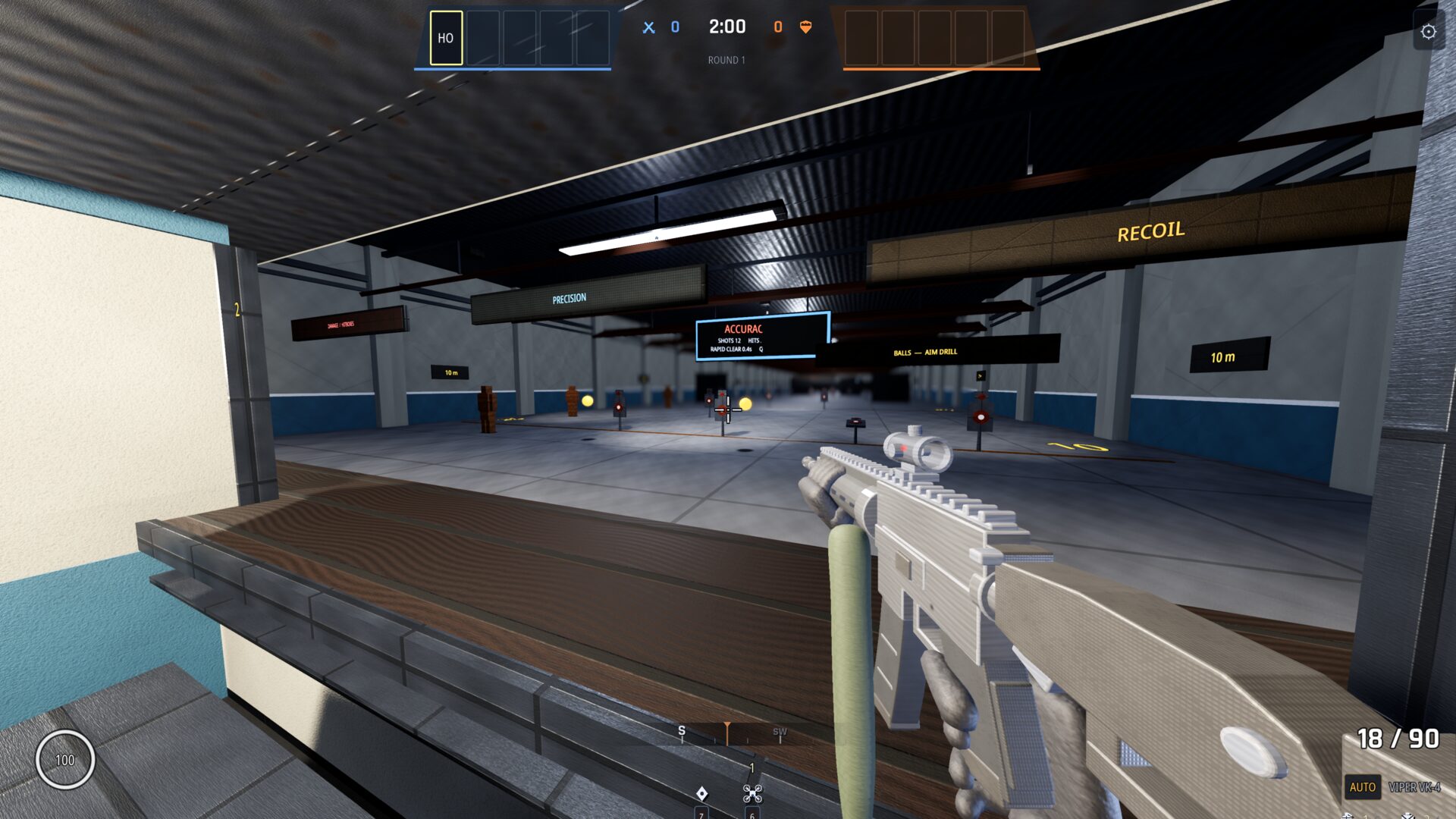 Between drills at the indoor range, the rifle carried low and the lane empty ahead.