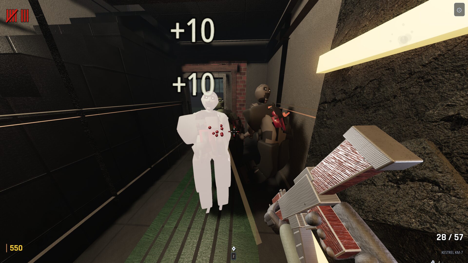 Two of them inside the room and hit markers landing: points ticking, round eight.