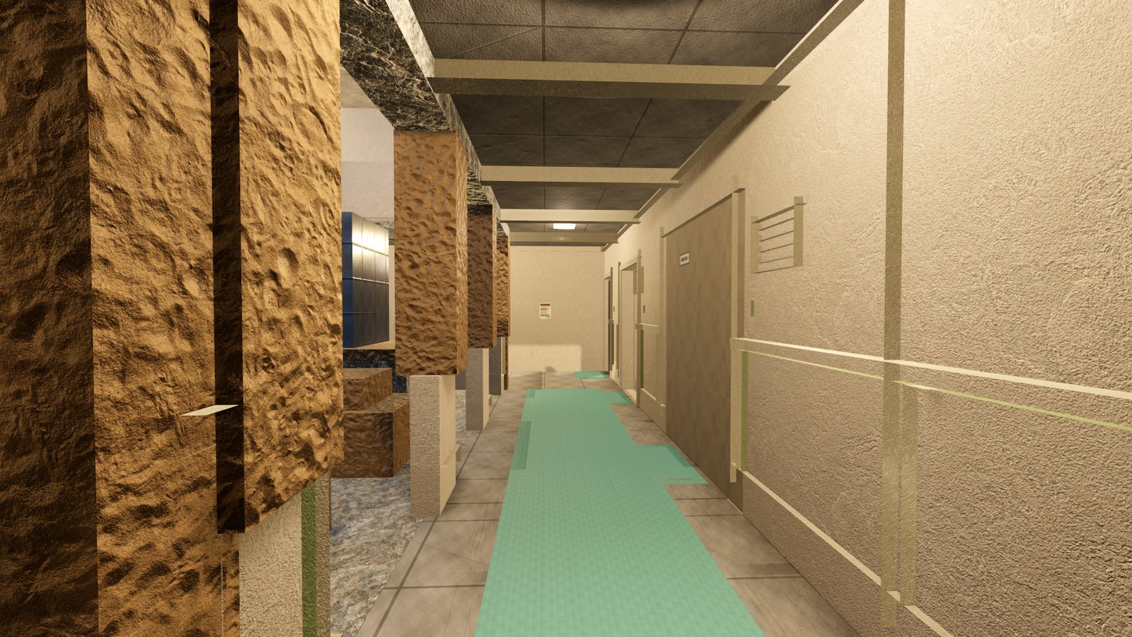 In-engine view of Cloister on Dryrange: the cloister arcade along the courtyard, arches receding for 13 m.