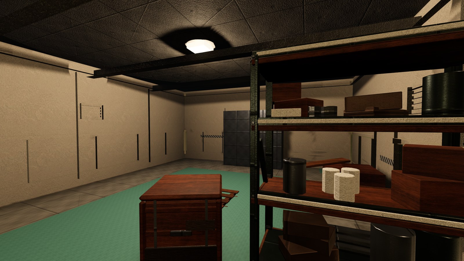 In-engine view of Strong Room on Dryrange: the undercroft strong room, stone vaulting low overhead.