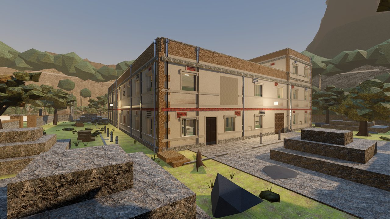 Dryrange from above, four stone ranges around a courtyard